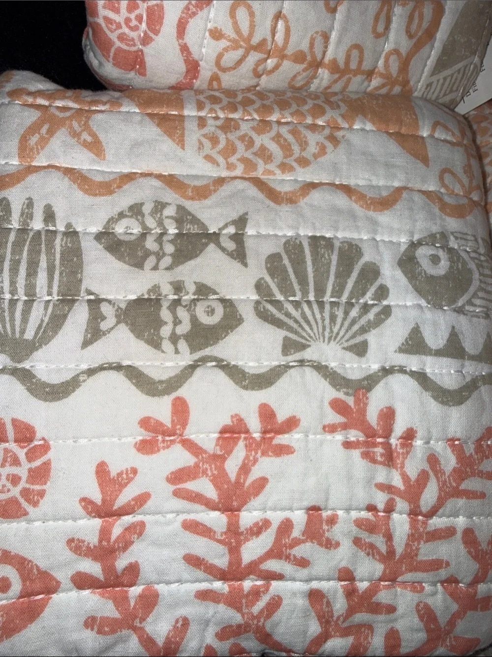 Sigrid Olsen Coral & Peach Cotton Quilted Throw Queen Sz